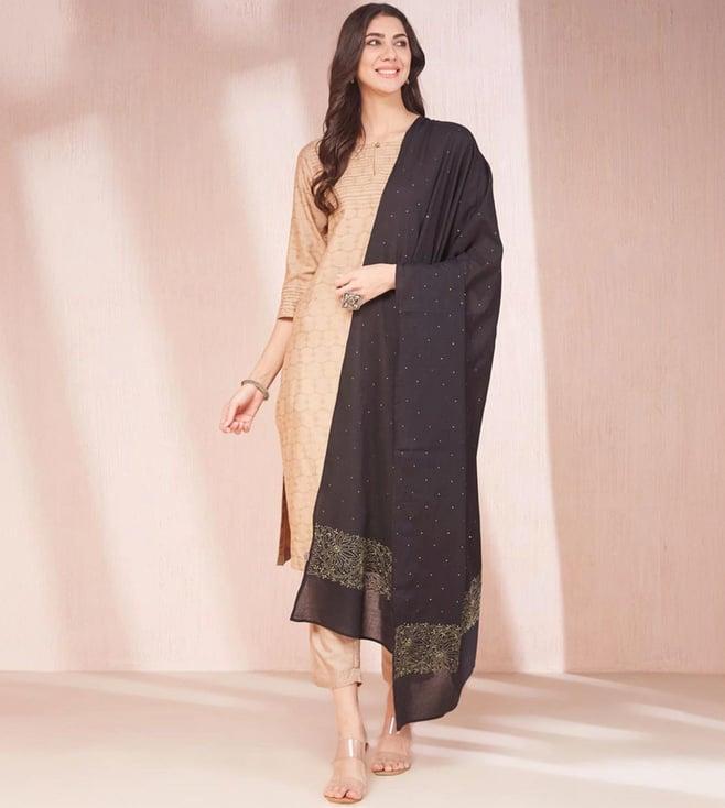 fabindia black cotton chikankari dupatta