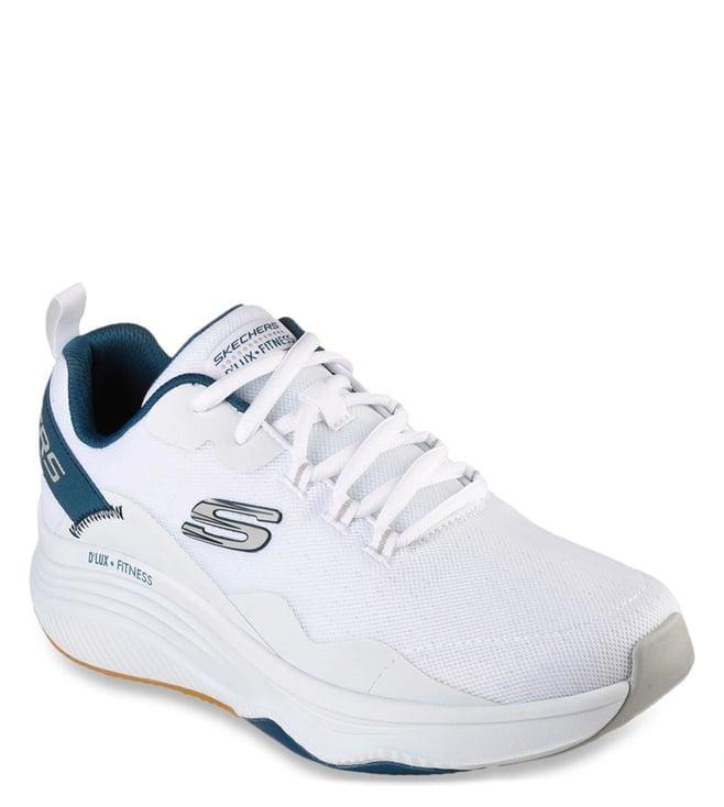 skechers men's d'lux fitness - roam free white blue casual sneakers