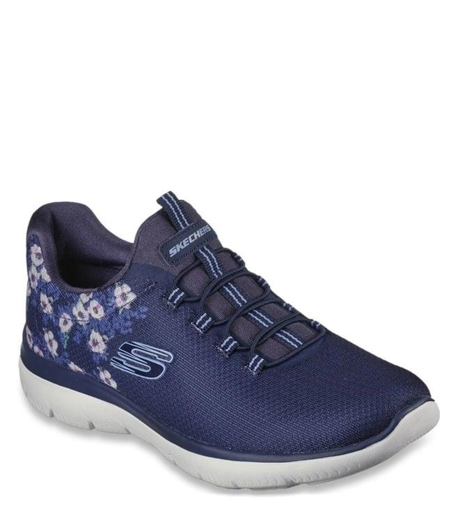 skechers women's summits-perfect blossom navy multi casual slip ons