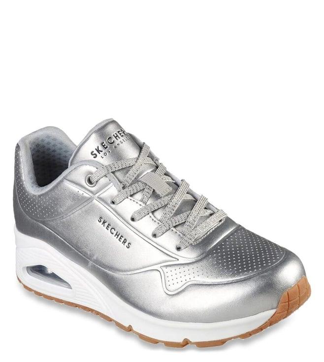 skechers women's uno - aluminiferous silver lifestyle lace up shoe