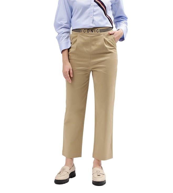 iconic khaki fashion logo regular fit elasticated trousers