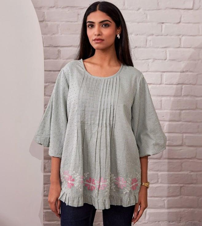 autumnlane green konkana fern cotton embroidery top