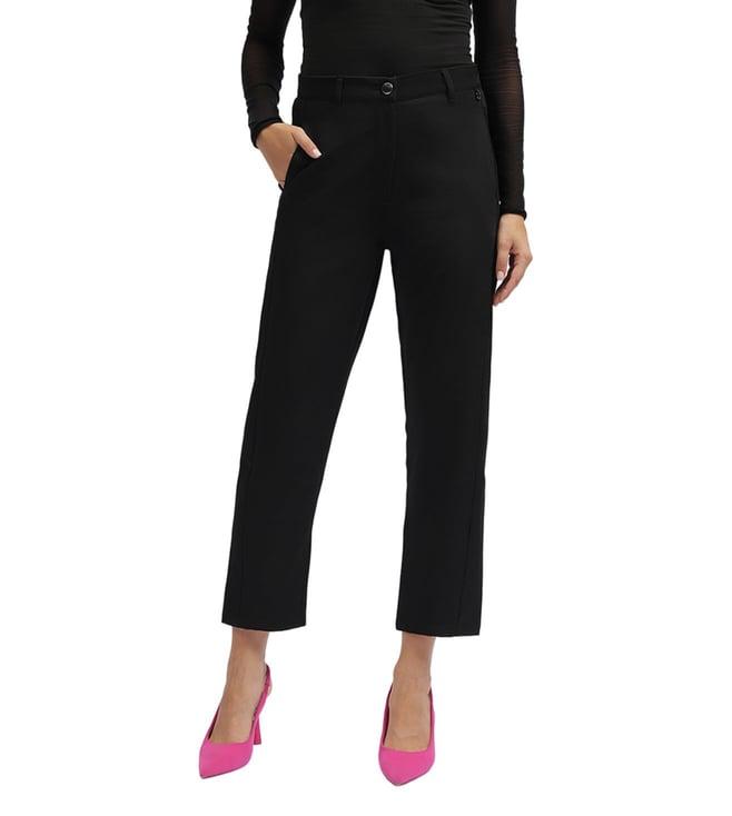 iconic black regular fit flat front trousers