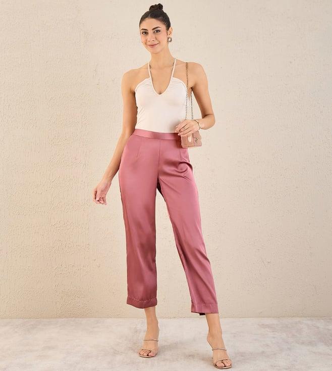 first resort by ramola bachchan old rose satin straight pants