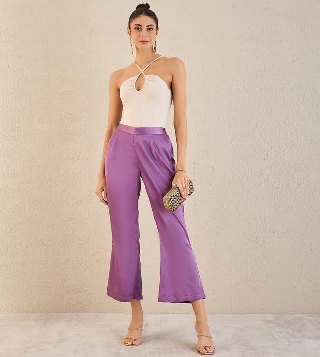 first resort by ramola bachchan lilac bell bottom satin pants