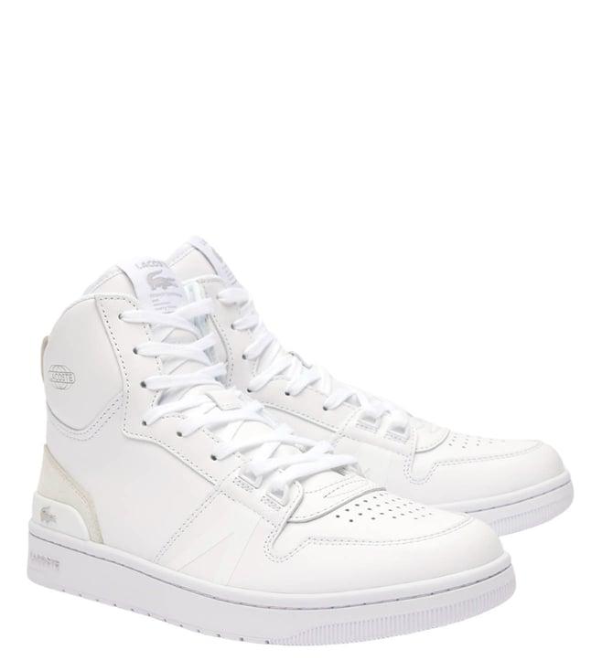 lacoste men's l001 white logo ankle height trainers