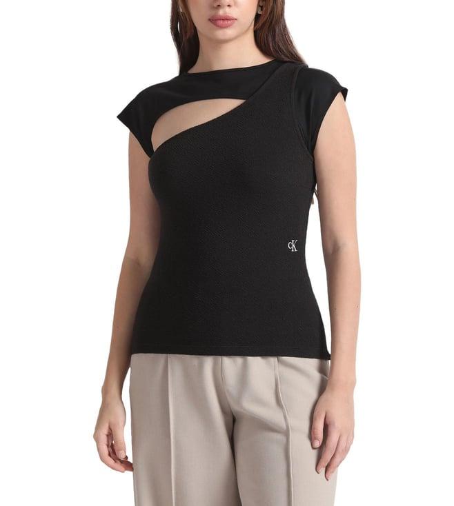 calvin klein ck black embroidered regular fit top