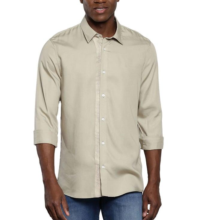 calvin klein plaza taupe slim fit shirt