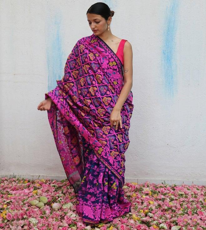 chiidyaa gul-e-najma handwoven jamdani pure linen saree