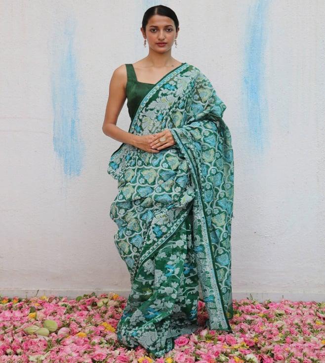 chidiyaa gul-poshi handwoven jamdani pure linen saree