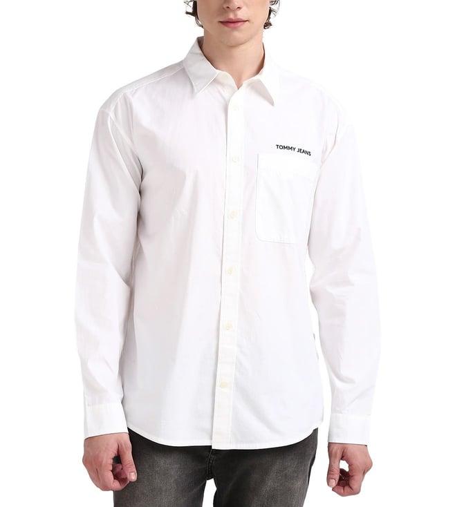 tommy hilfiger men white solid spread collar shirt