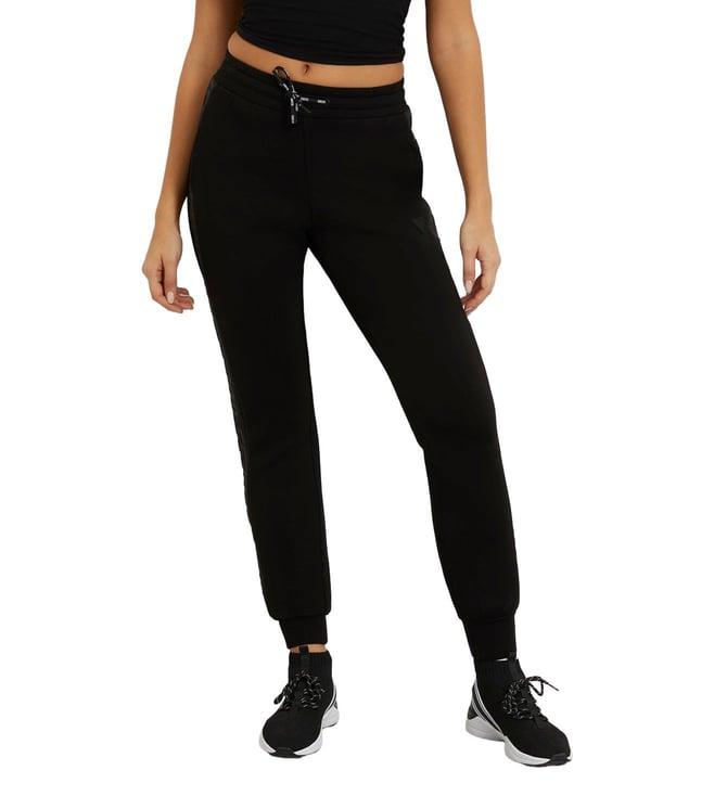 guess women's black viscose solid regular fit joggers