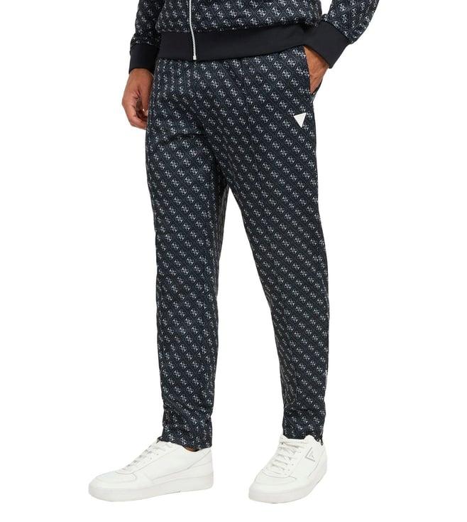 guess men's black polycotton printed regular fit trackpants