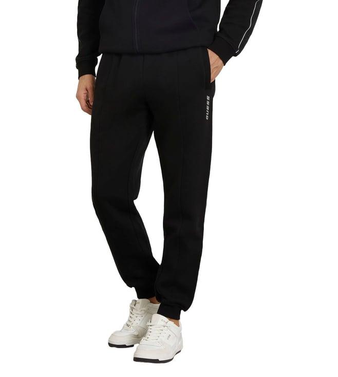 guess men's black polycotton solid regular fit joggers