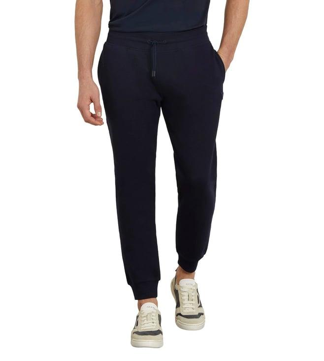 guess men's navy blue polycotton solid regular fit joggers