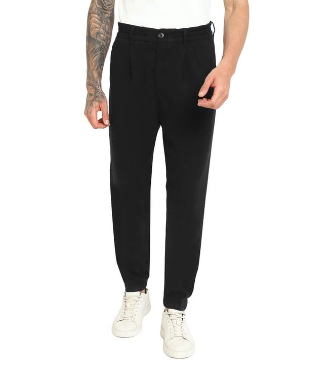 guess men's black lyocell solid slim fit trousers