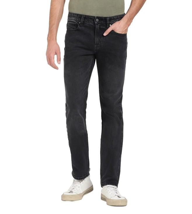 guess men's charcoal grey cotton blend solid regular fit jeans