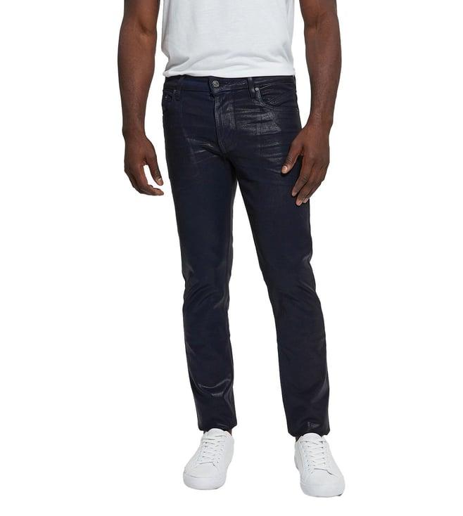 guess men's blue cotton solid slim fit jeans