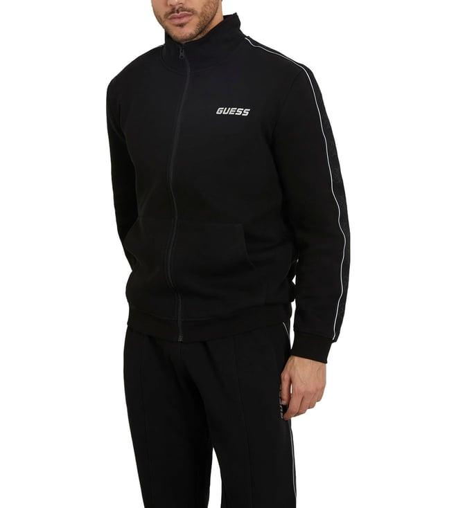 guess men's black polycotton solid regular fit high neck full sleeve sweatshirt