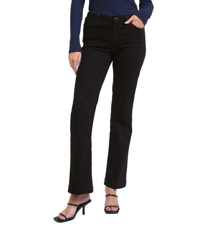 guess women's black cotton solid slim fit jeans