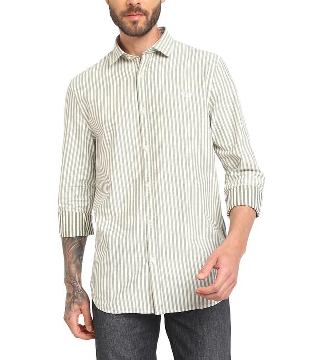 guess men's white cotton stripes regular fit full sleeves shirt