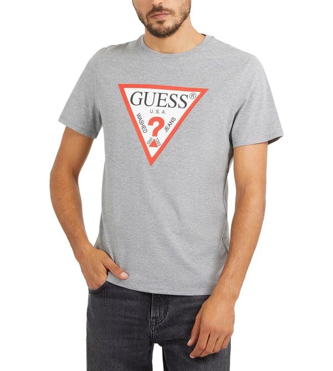 guess men's grey cotton printed slim fit round neck short sleeve t-shirt