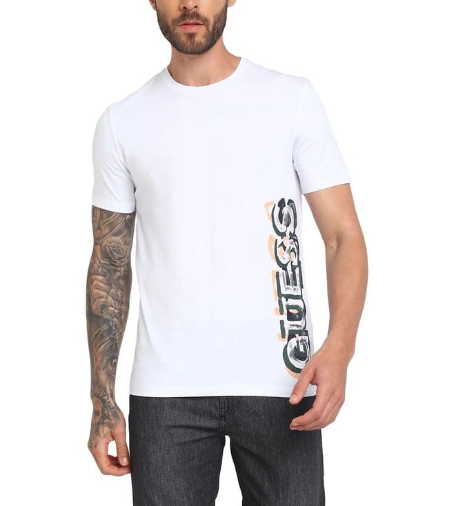 guess men's white cotton printed slim fit half sleeves t-shirt