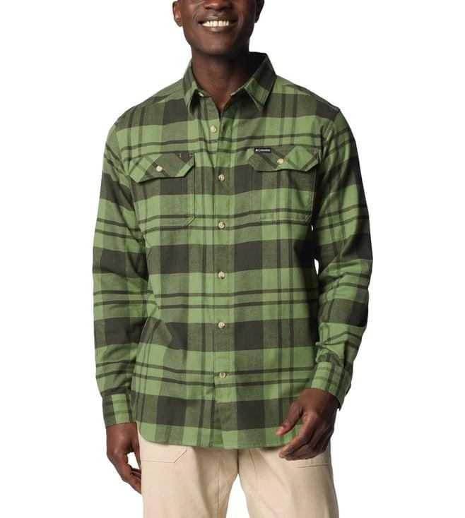 columbia men green flare gun stretch flannel shirt