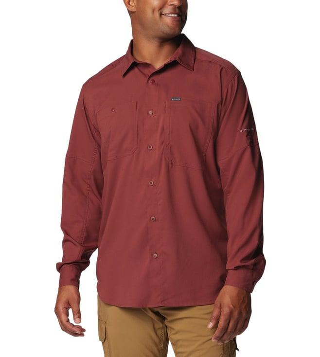 columbia men red silver ridge utility lite long sleeve shirt