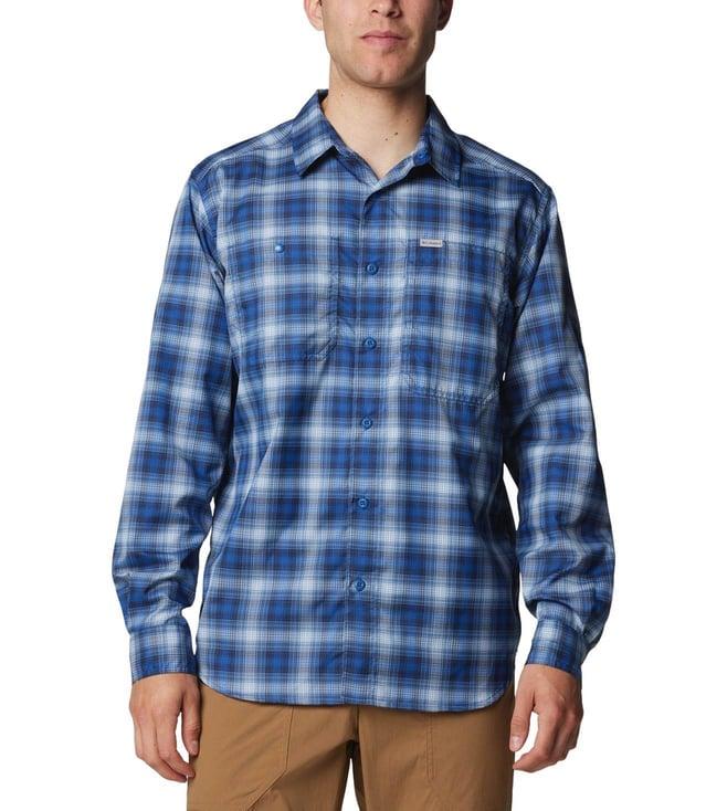 columbia men blue silver ridge utility lite plaid long sleeve shirt