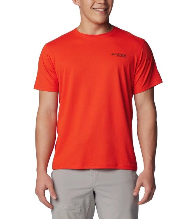 columbia men orange summit valley short sleeve crew t-shirt