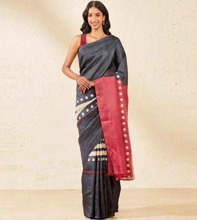 taneira black chattisgarh pure tussar silk hand painted saree