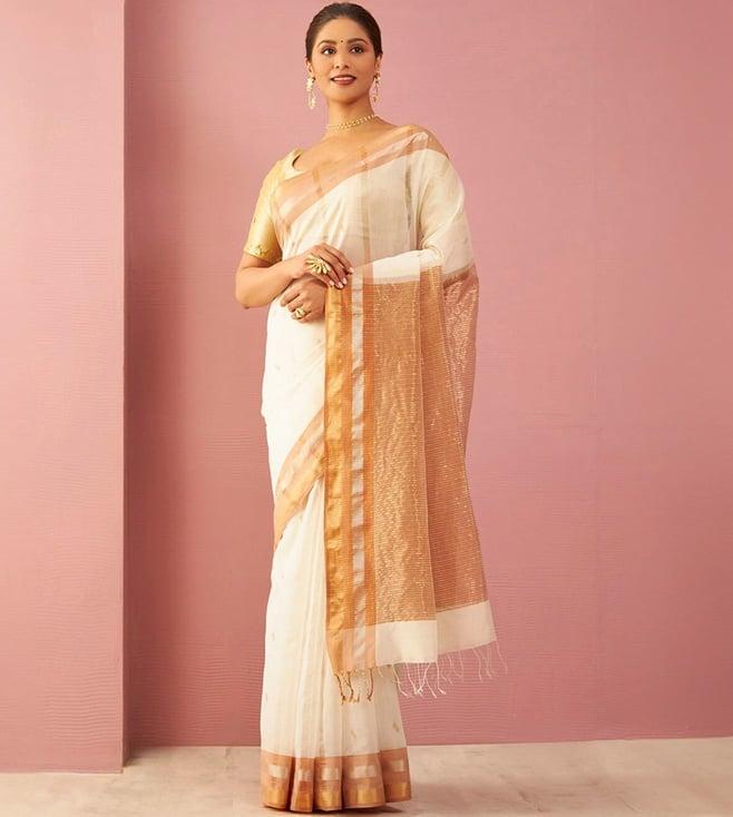 taneira off-white woven pure silk cotton maheshwari saree