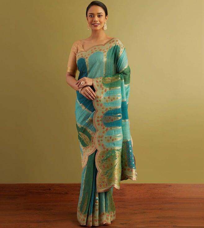 taneira green woven viscose luxe saree