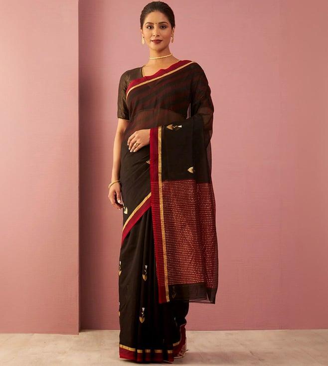 taneira black eknaliya pure silk cotton chanderi saree