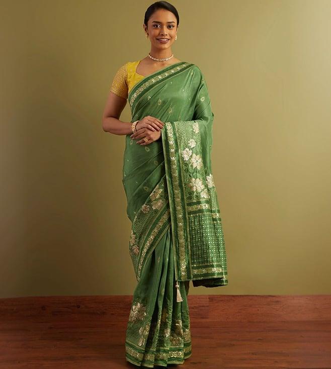 taneira green woven viscose luxe saree