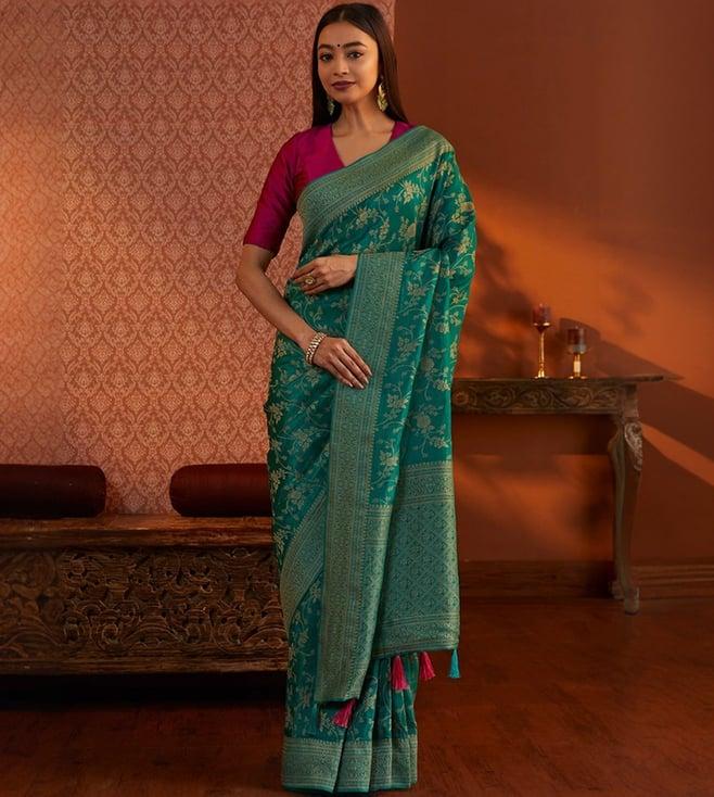 taneira green woven viscose saree