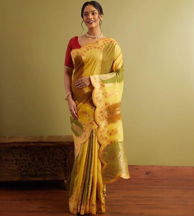 taneira yellow woven viscose luxe saree