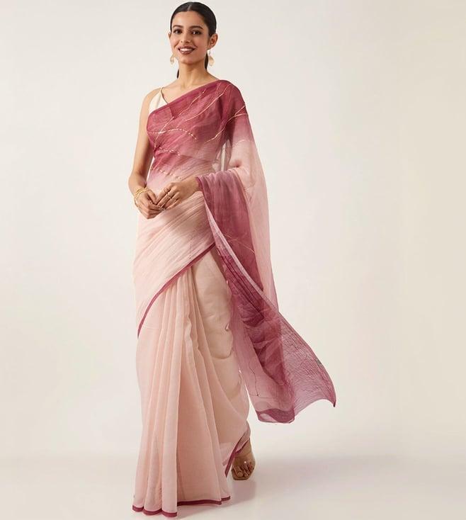 taneira pink printed pure silk cotton saree