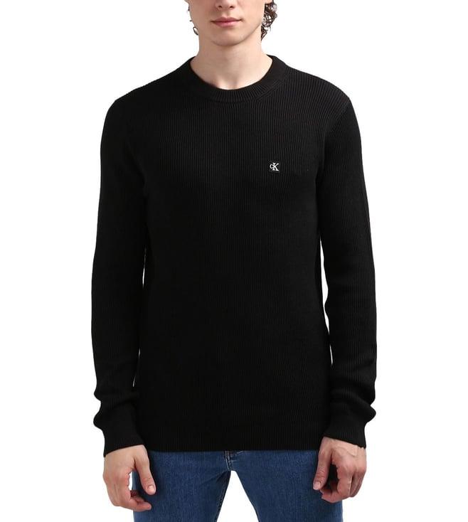 calvin klein black textured pattern regular fit sweater