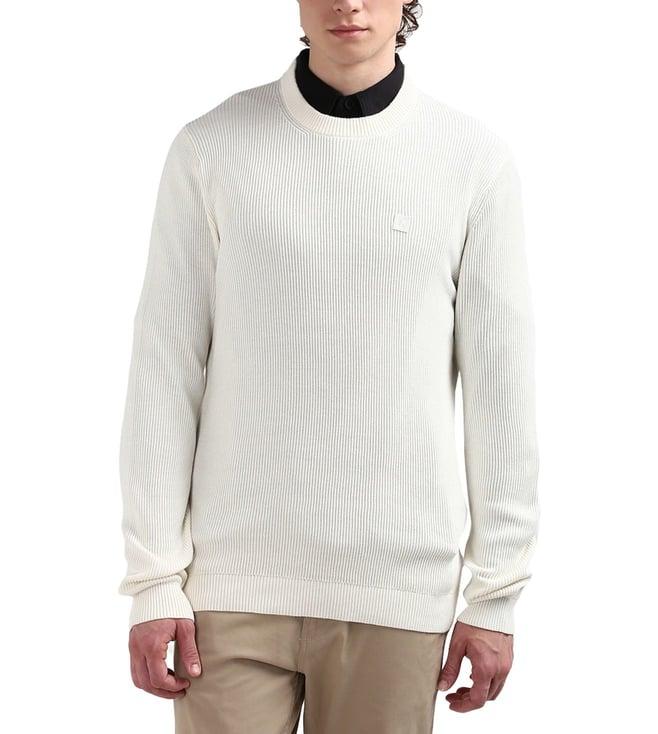 calvin klein beige textured pattern regular fit sweater