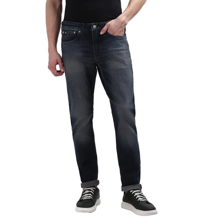 calvin klein men blue washed slim fit mid-rise jeans