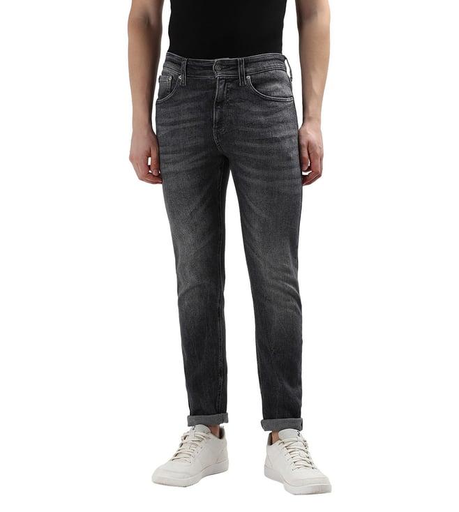 calvin klein men grey washed skinny fit mid-rise jeans