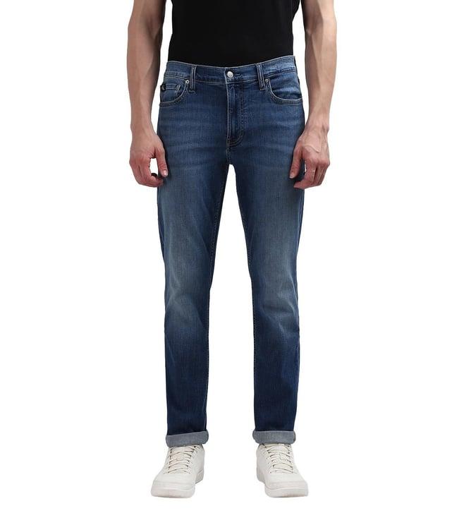 calvin klein men blue washed slim fit mid-rise jeans