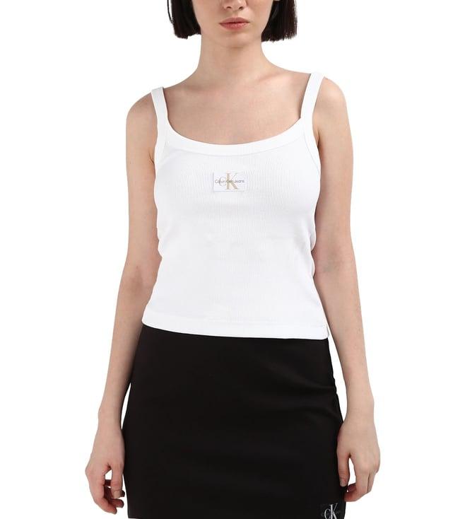 calvin klein women white solid scoop neck sleeveless top