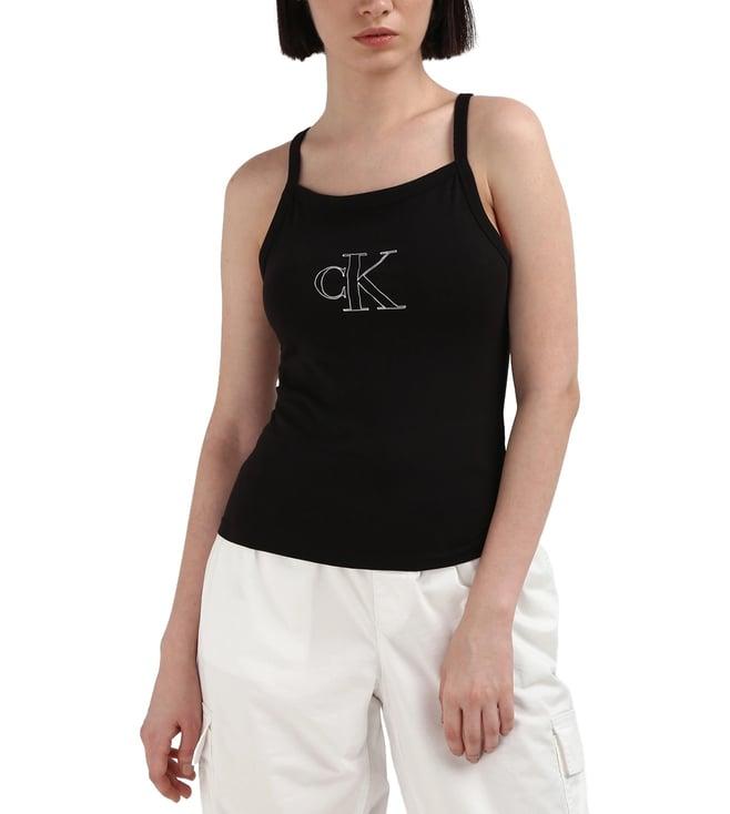 calvin klein women black solid shoulder strapes sleeveless top