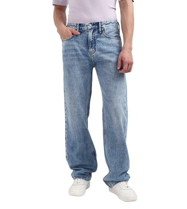 calvin klein cotton blend solid light blue jeans