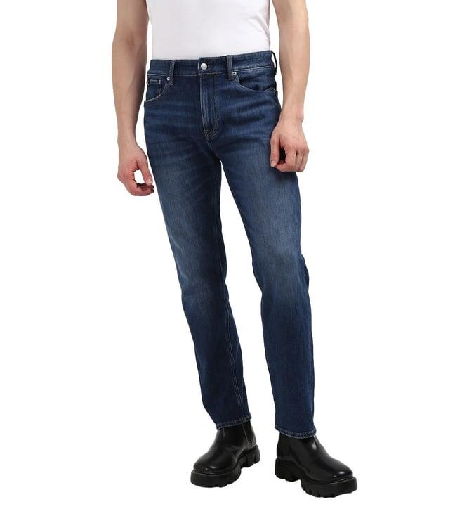 calvin klein cotton blend solid dark blue jeans