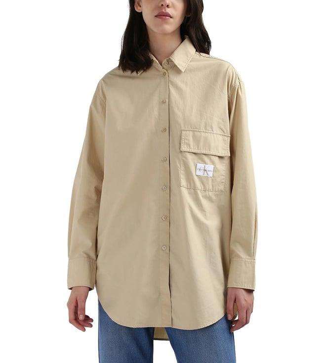 calvin klein cotton solid brown long shirt