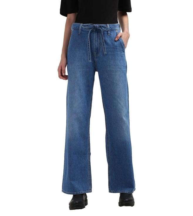 calvin klein cotton linen solid blue jeans